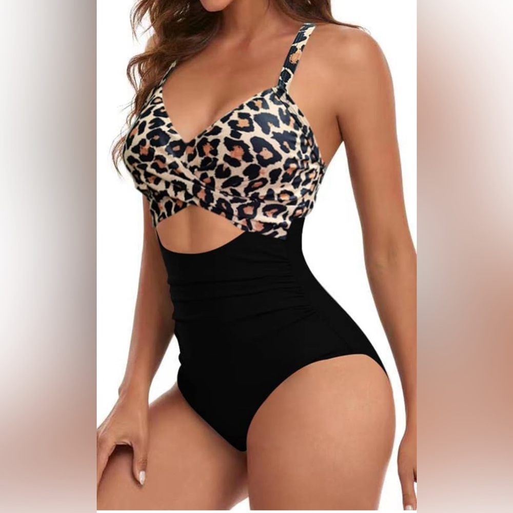 Colorblock Swimsuit - Leopard